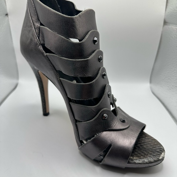 WHBM Leather Caged Peep Toe Heel, Gunmetal - Picture 9 of 11